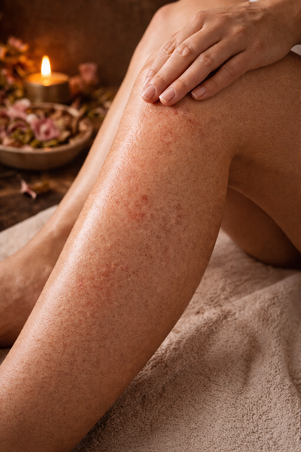 Hand holding body oil